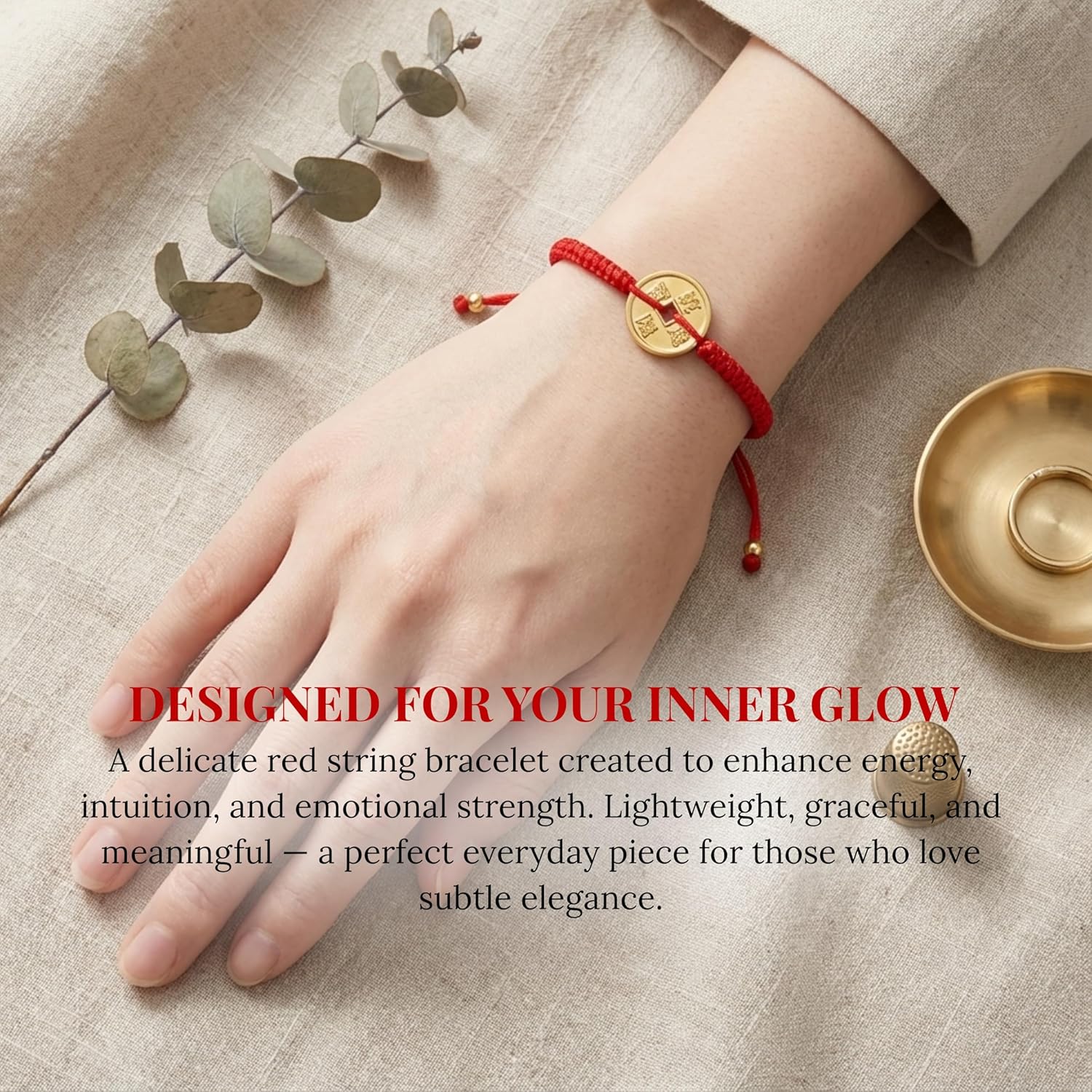 Cherry Tree Collection Lucky Red String Bracelets with 18K Gold-Plated Stainless Steel Beads – Adjustable Unisex Protection Bracelet for Men & Women, Symbolizing Luck, Blessings, Strength & Abundance - Image 3