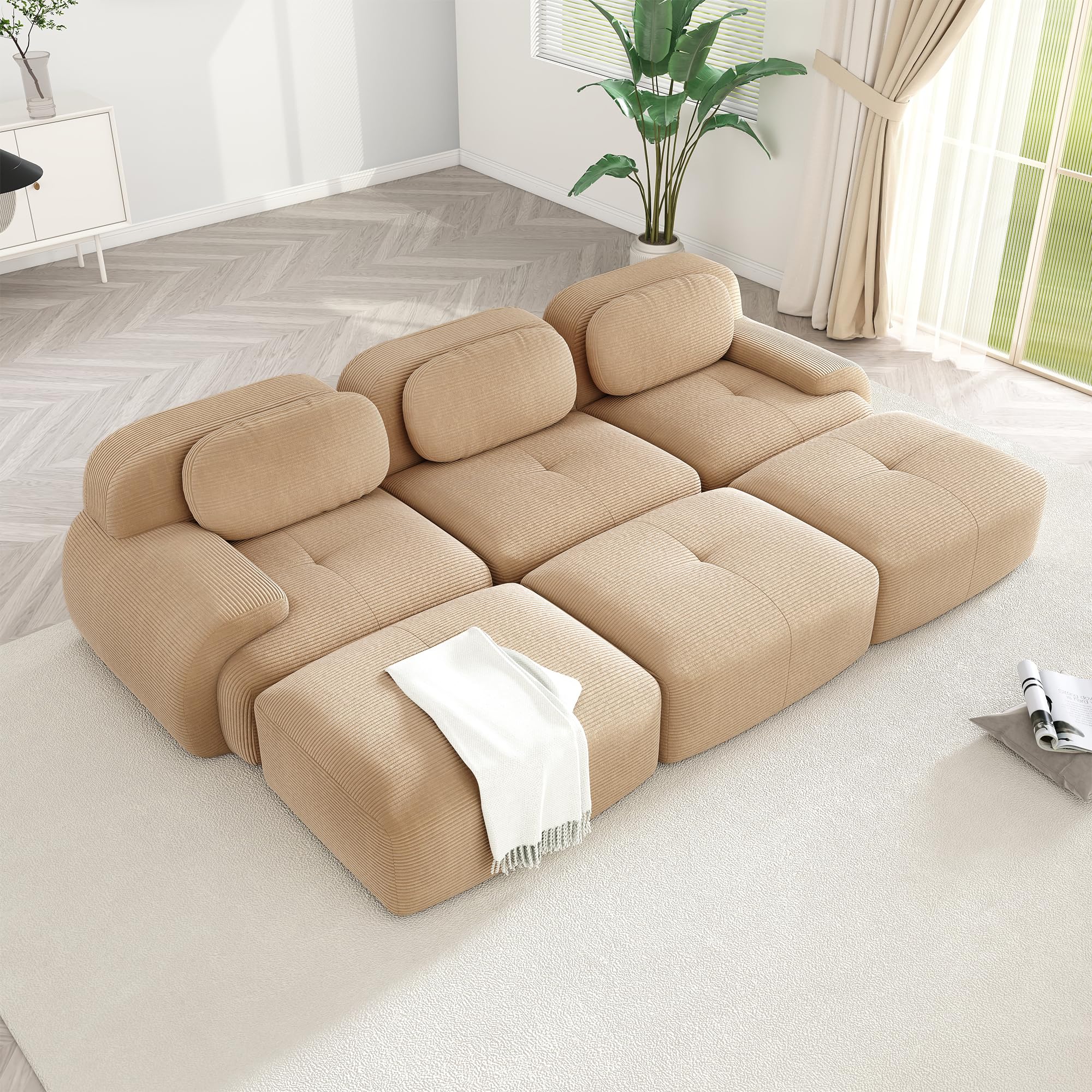 YESER Modular Sectional Sofa Boneless Couch Corduroy Cloud Couch, Modern Deep Seat Comfy Sectional Couches for Living Room, Oversized 6 Seater Sofa