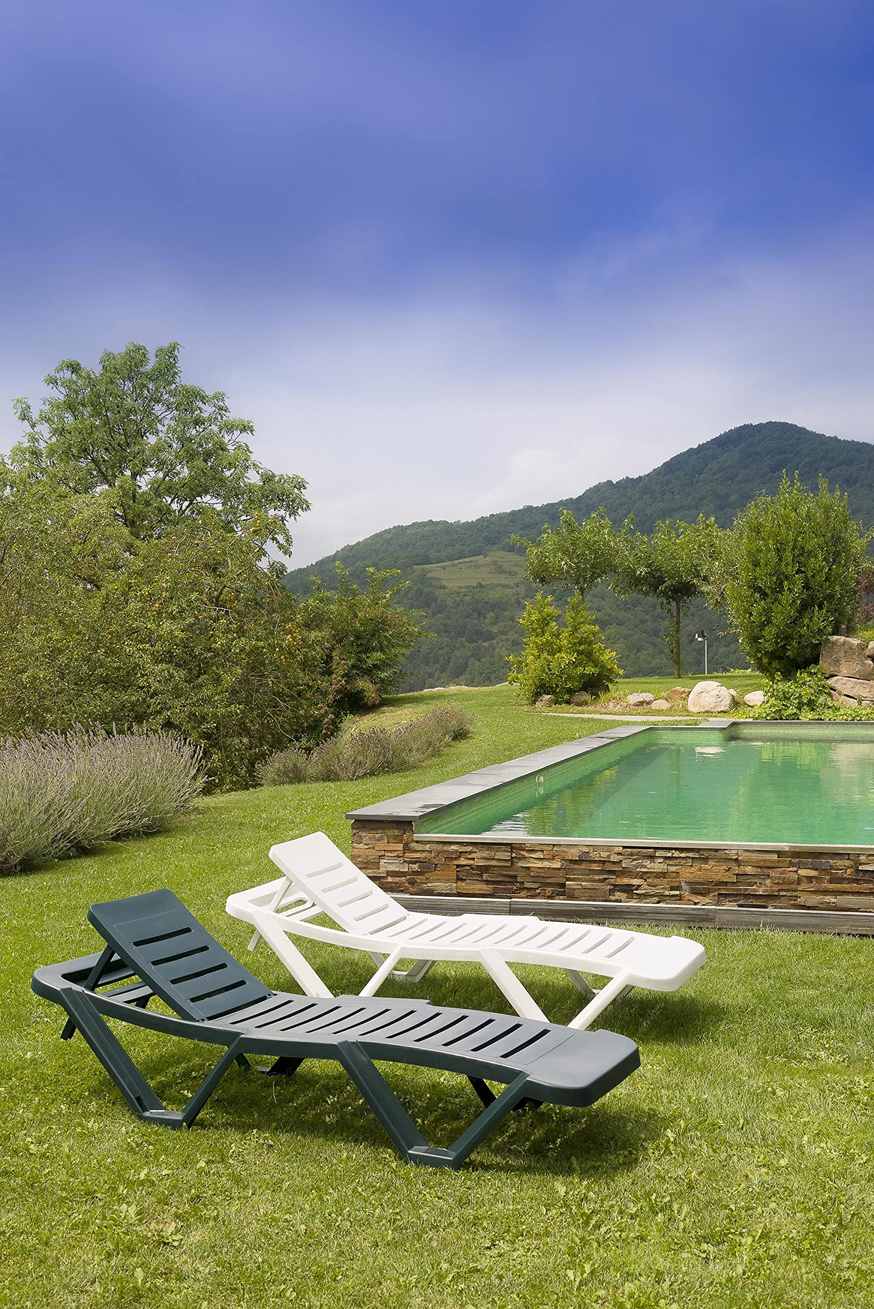 Resol garbar Master-Andorra Set 2+1 Tumbona-Mesa Auxiliar Exterior | jardín, terraza, balcón, Playa, Piscina | diseño, Ligero, apilable, reclinable, Ruedas, Posavasos | Antracita