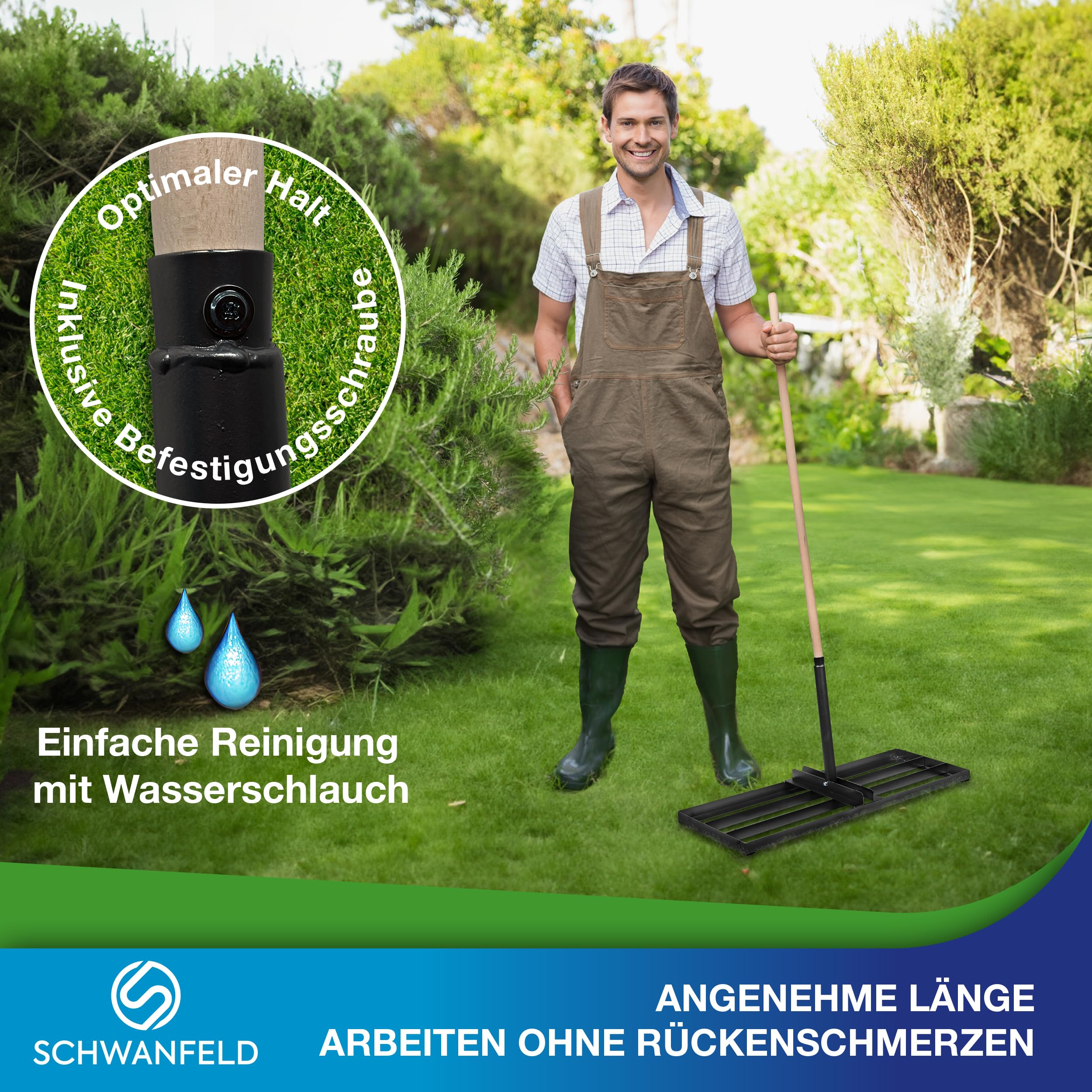 Schwanfeld Rasenlüfter 80x30cm Rasenrakel [LANGLEBIG & ROBUST] -inkl. 1