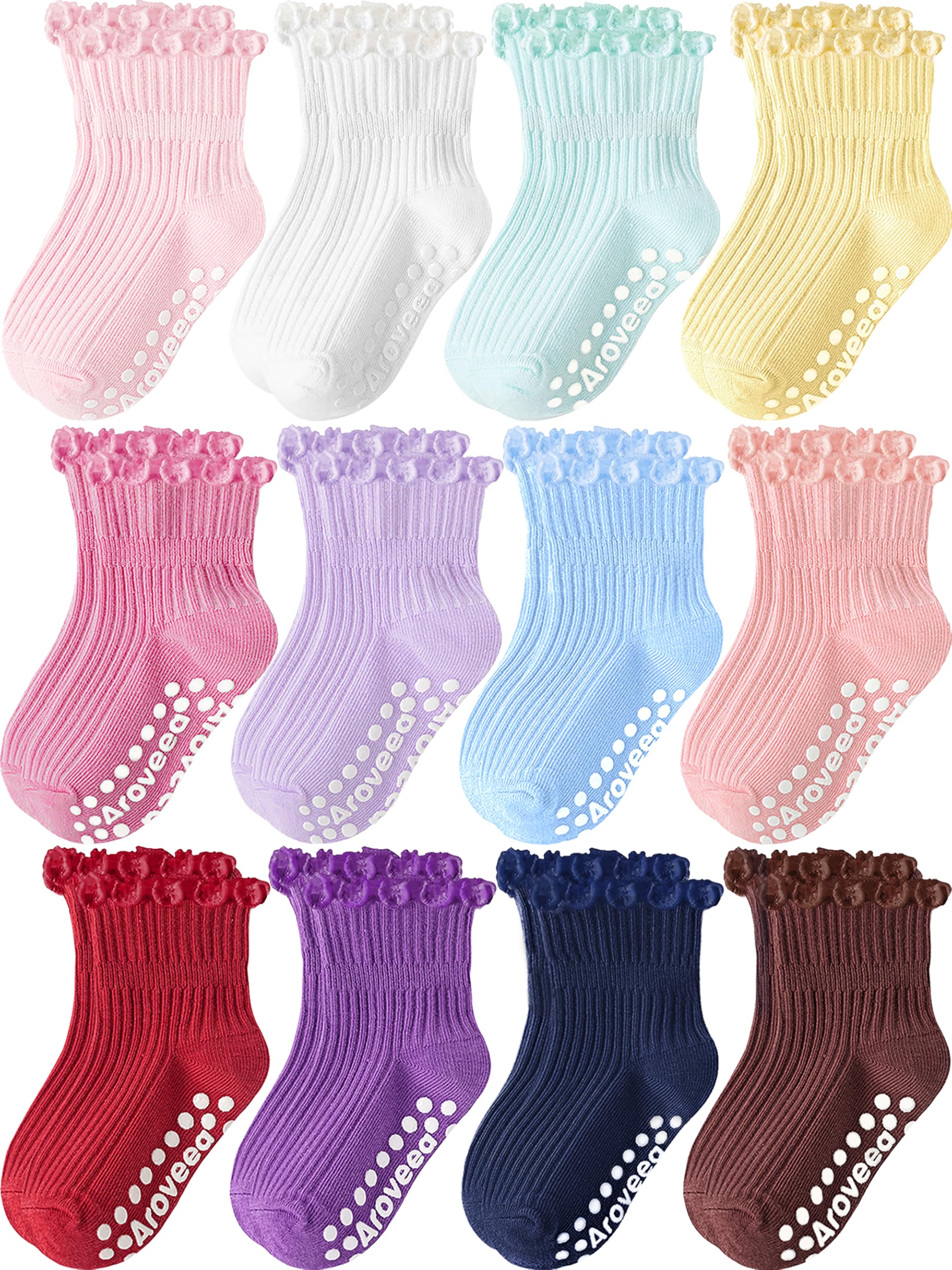 Baby Toddler Girls Socks Grip Ruffle Non Slip Kids Cotton 12 Pack Socks