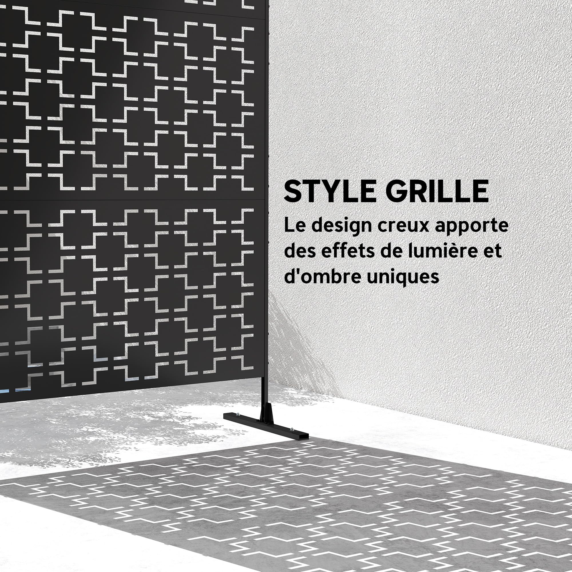 Outsunny Panneau Brise Vue décoratif paravent extérieur à Motif ajouré géométrique en métal - 122 x 45 x 198 cm, Noir