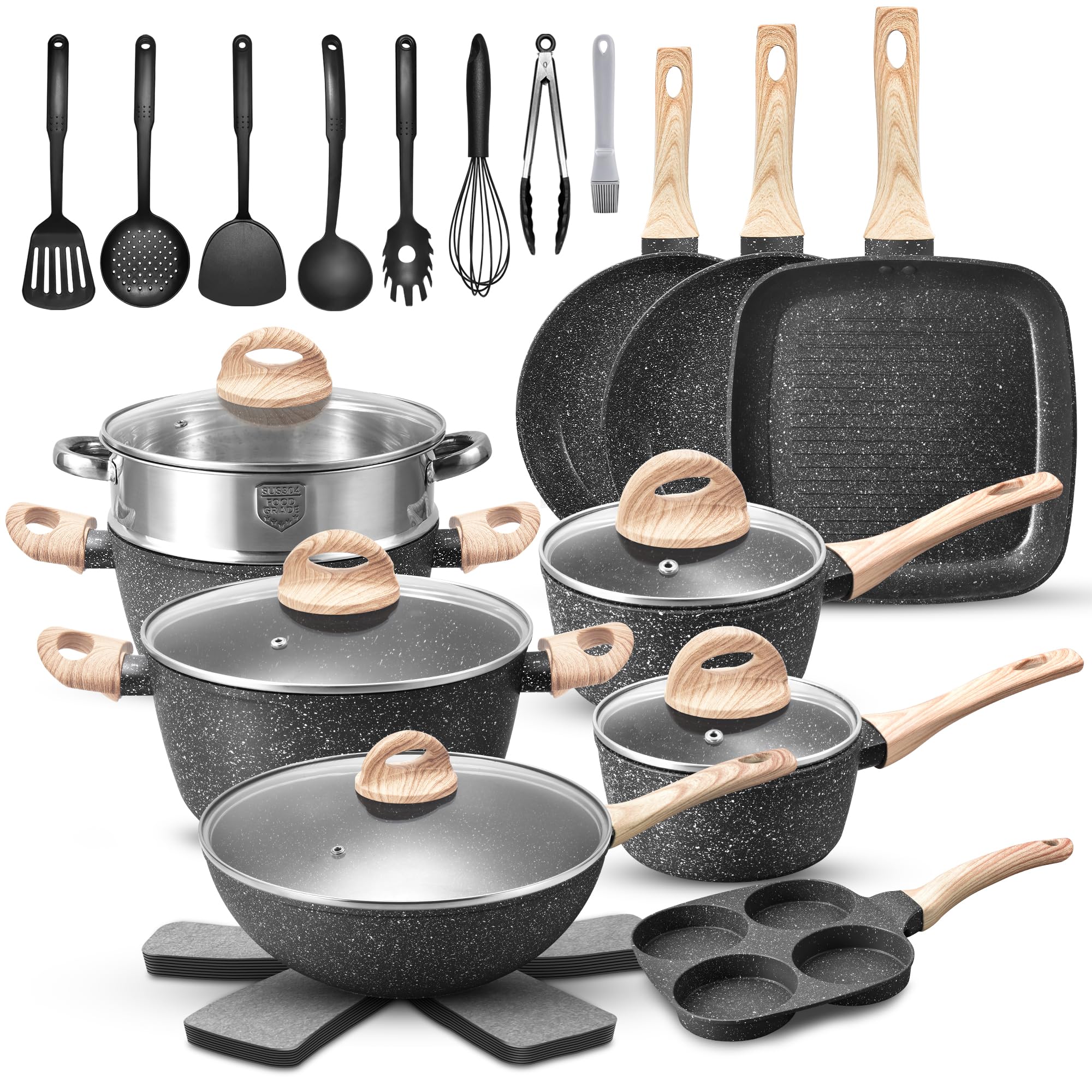 Amazon.com: VOTTGO 31 Pcs Pots and Pans Set Non Stick, Black