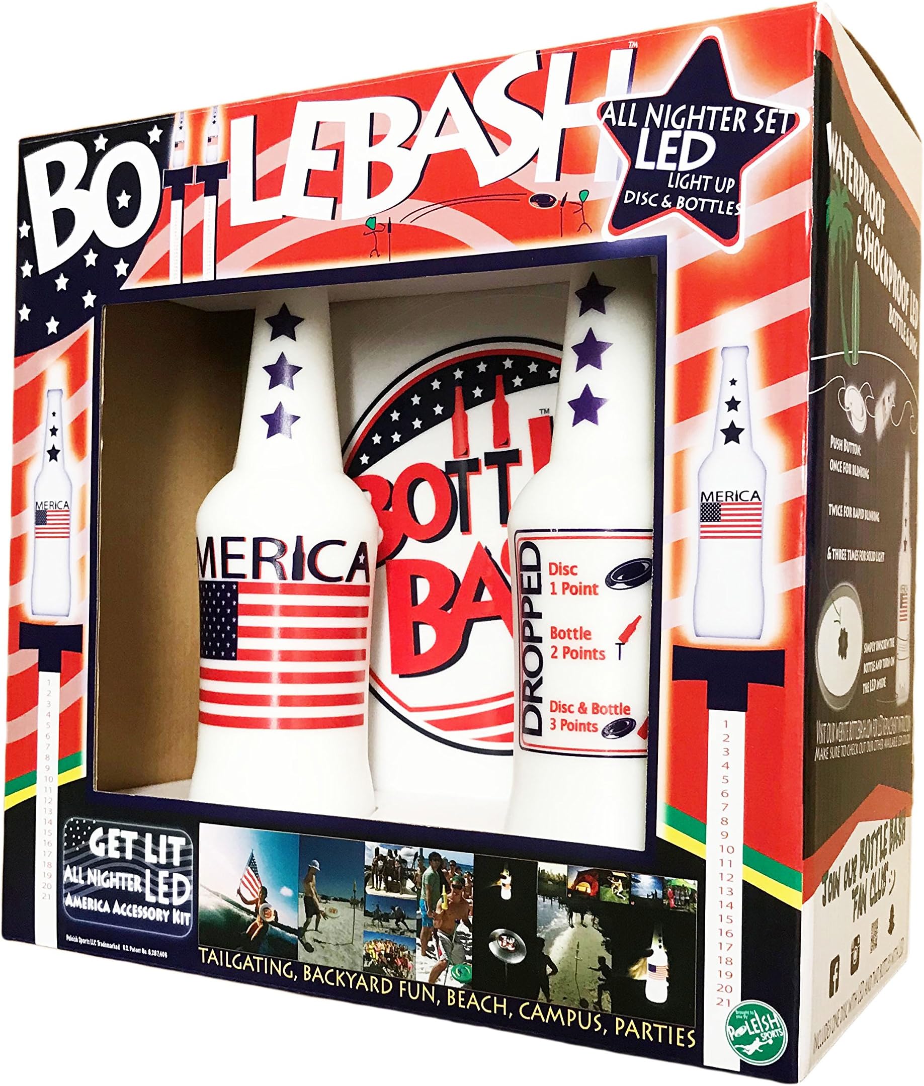Poleish Sports Bottle Bash LED America Stars and Stripes Accessory Does Not Include Poles (Polish Horseshoes, Beersbee), 10.5 inch Disc (522-NITE)