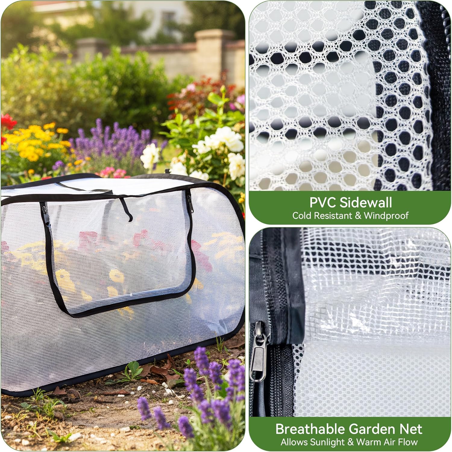 2Pack Garden Covers for Raised Beds,Pop Up Mesh Plant Cover,Plant Shade Tent,45" X 22" X 16" Crop Cage with Zipper Door,Protection Vegetable Fruit from Animal