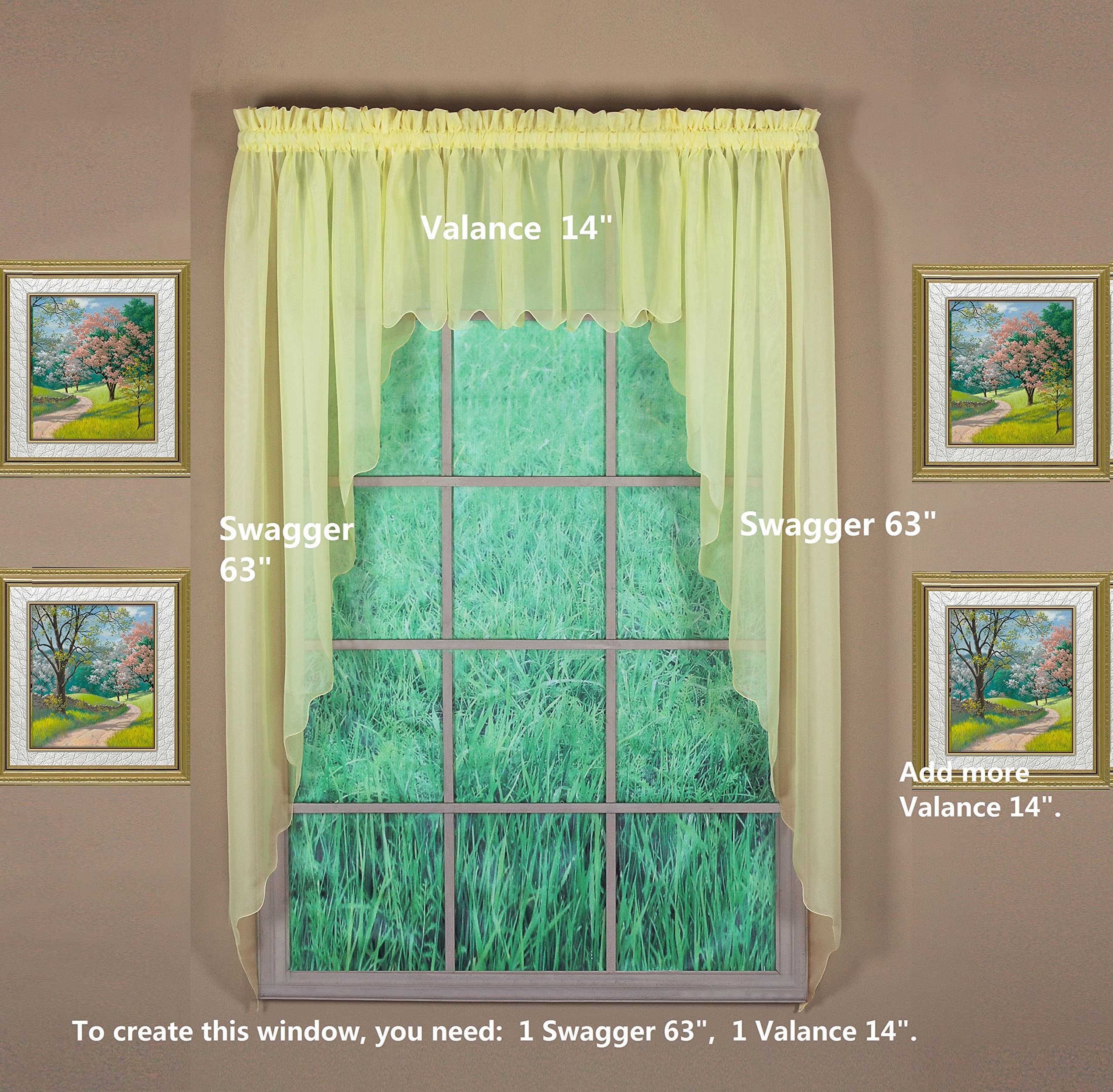 Today's Curtain Emelia Original Voile Valance 14", Yellow, 60" W x 14" L, W 60" x L 14" (1 Panels) - Image 3