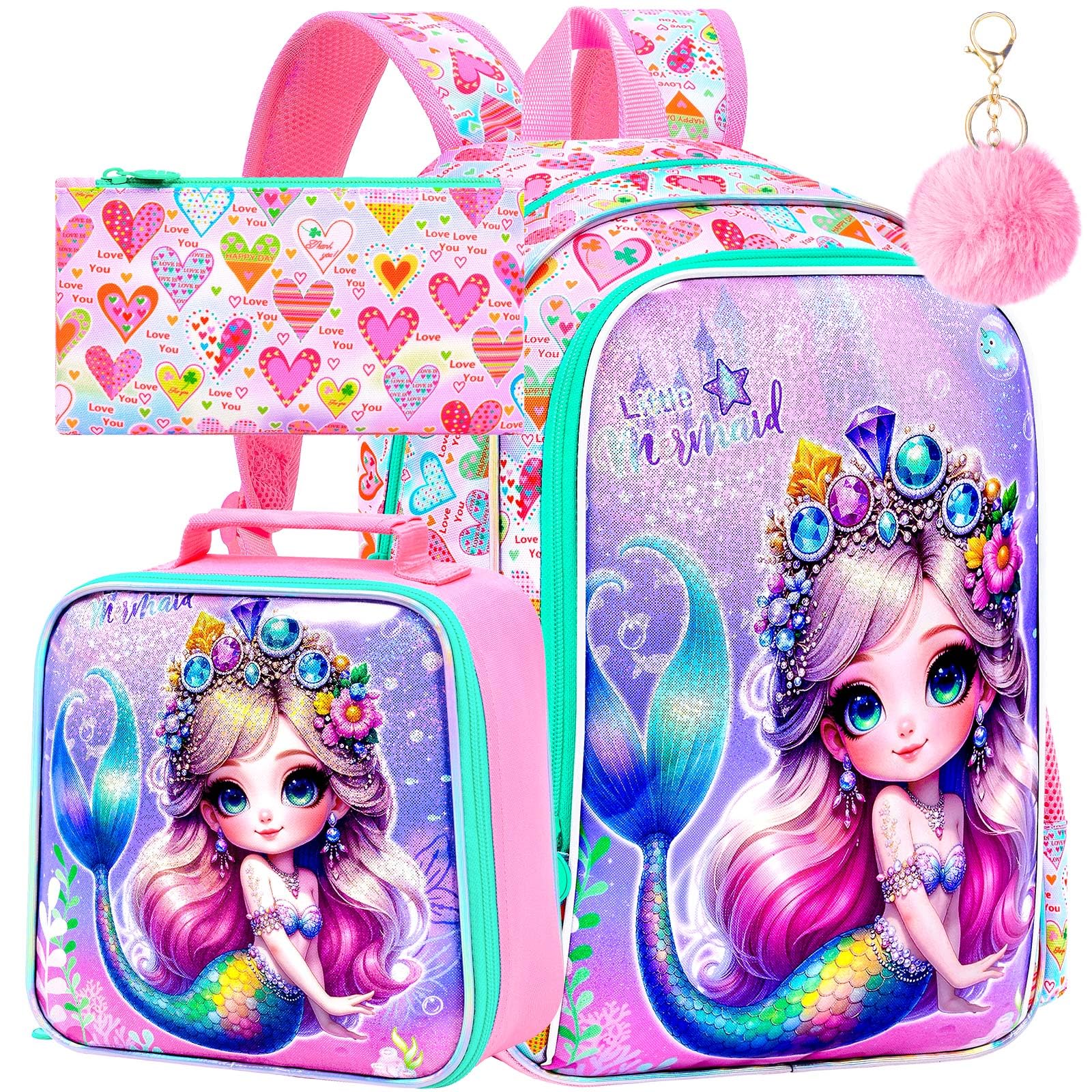 WZLVO 3PCS Kids Backpack for Girls, Unicorn Dinosaur Animal Prechool Elementary Kindergarten School Bookbag with Lunch Box