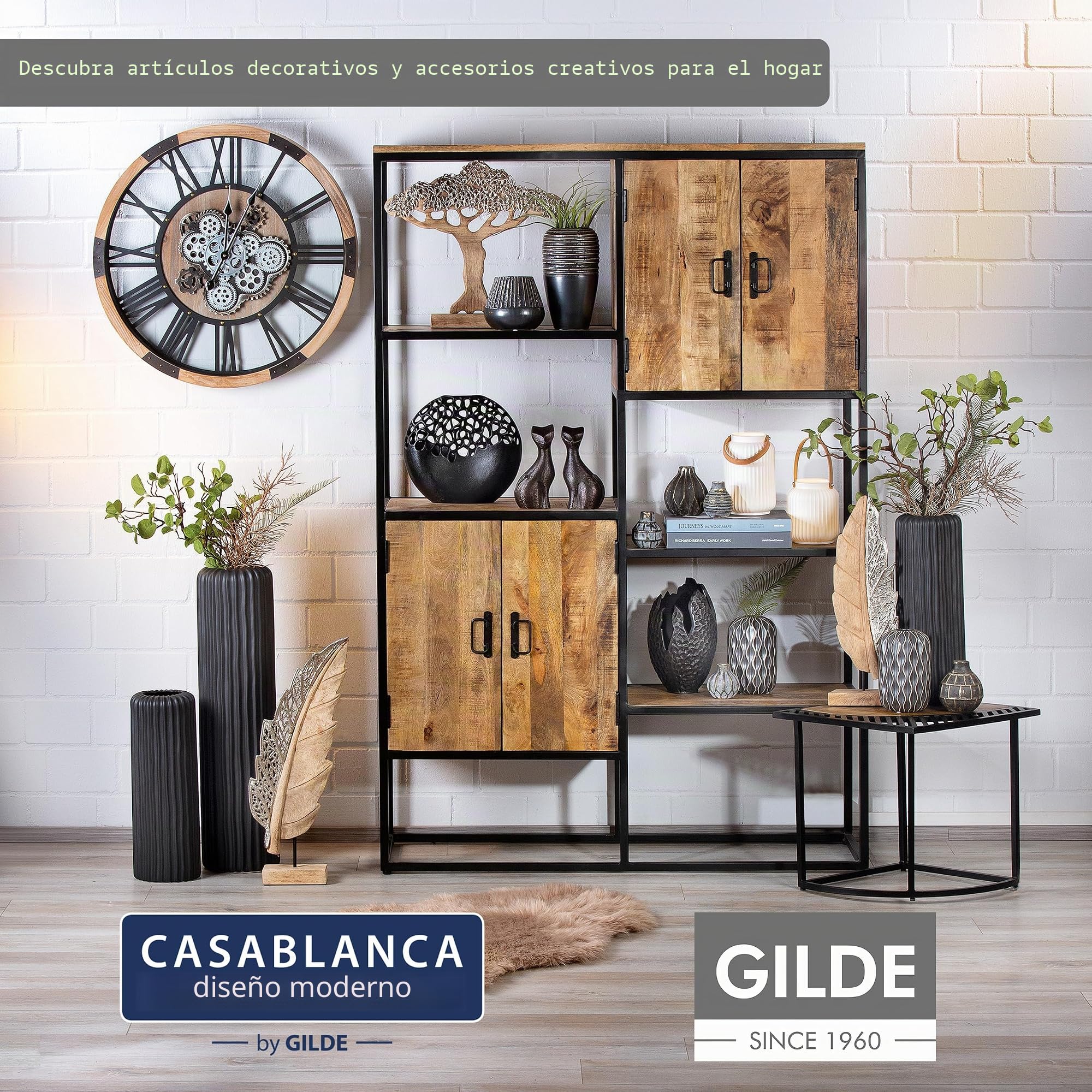 GILDE Jarrón Decorativo Moderno de cerámica, Color Antracita y Plata, Altura 49 cm