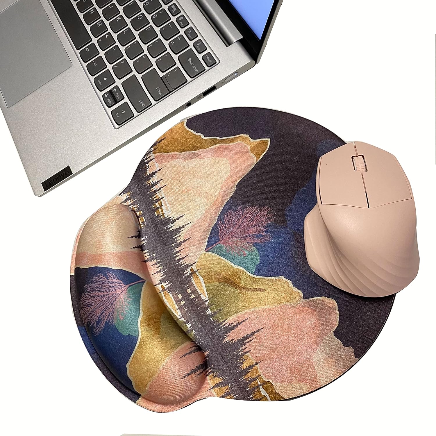 Mouse Pad with Wrist Rest Support, Custom Original Memory Foam Wrist Rest Pad Non-Slip Ergonomic Desk Gaming Mouse Mat for Home & Office (Forrest Landscape Mountains Watercolor Print)