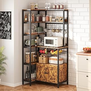 IRONCK Corner Bakers Rack with Power Outlet, Coffee Bar 6 Tier with Stor...