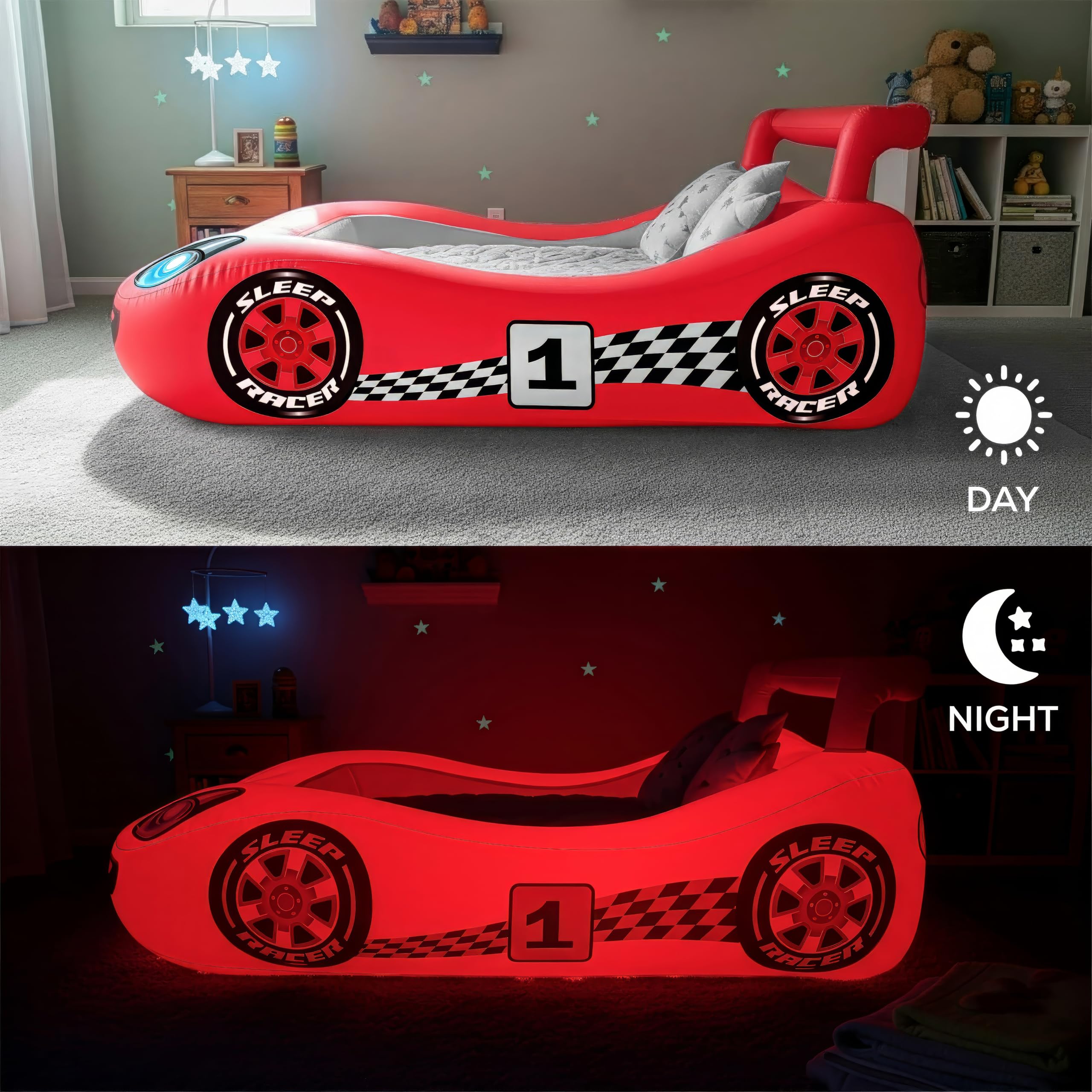 Air Candy Sleep Racer, comodo lettino gonfiabile per auto con LED rosso, per bambini dai 2 ai 6 anni