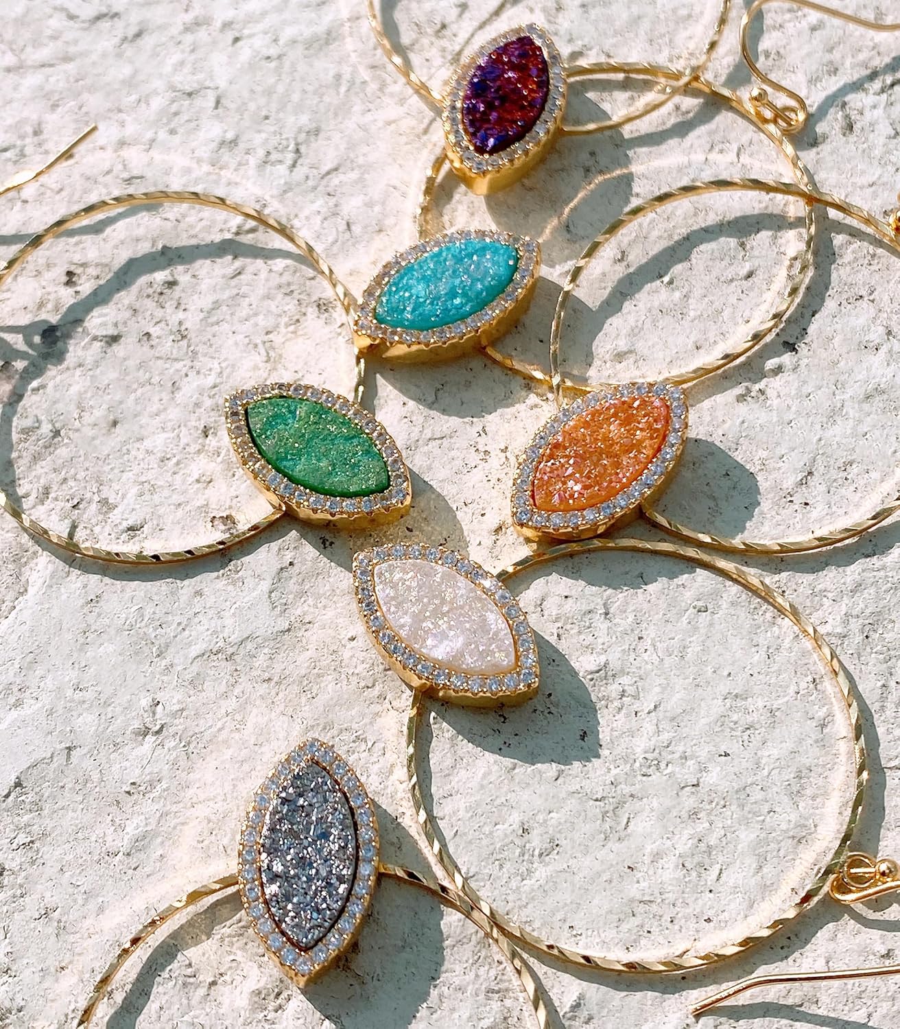 OZEL - Druzy Drop and Dangle Earrings for Women - Iridescent Drusy and Cubic Zirconia, 14K Gold-Plated Delicate Fashion Jewelry_3M3363