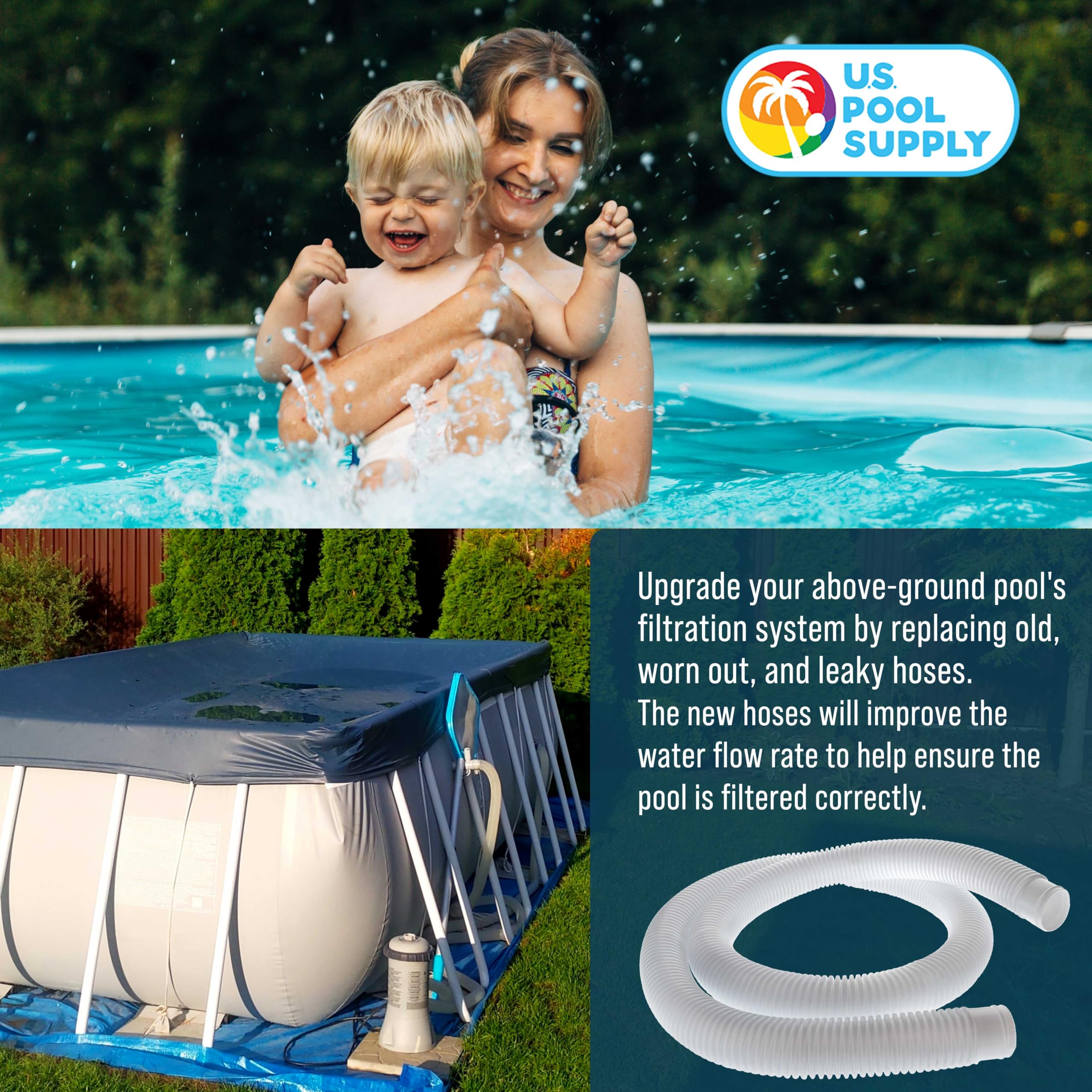 U.S. Pool Supply Manguera de repuesto para piscina sobre el suelo, 3,17 cm de diámetro x 150 cm de largo, paquete de 3 mangueras de bomba de filtro de piscina blancas compatibles con bombas Intex 607