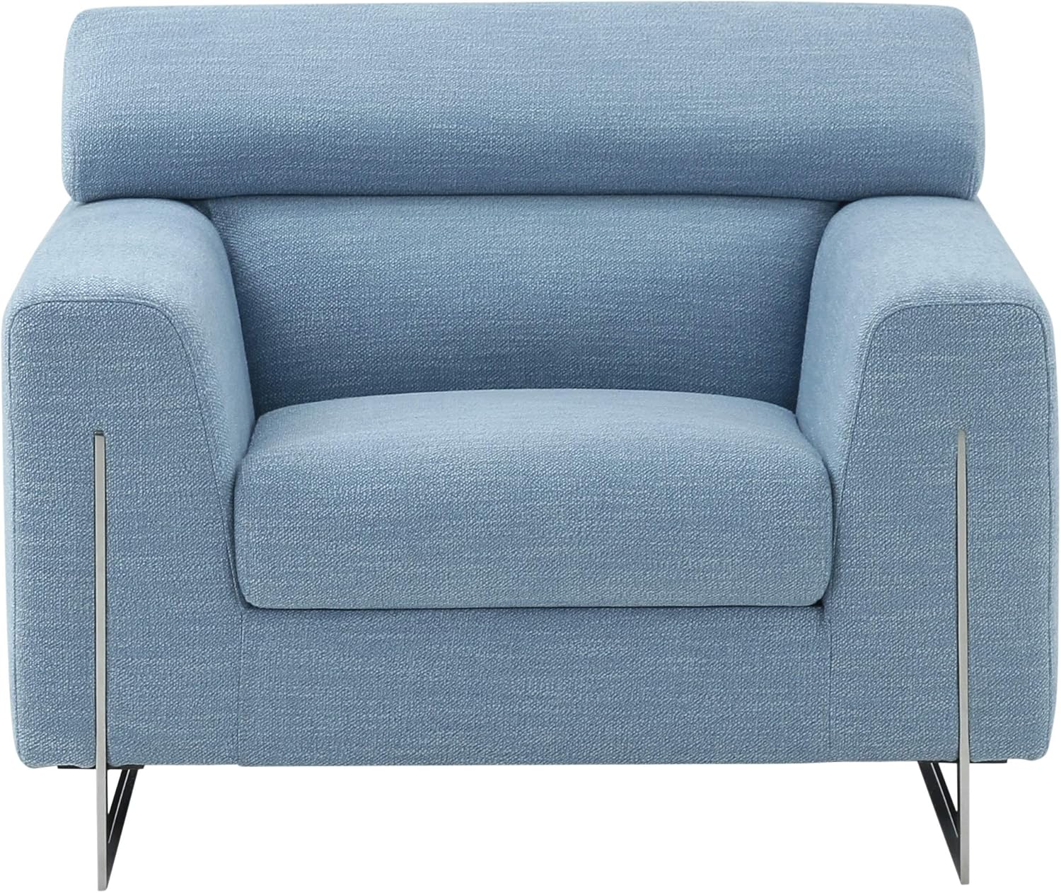 Pasargad Home Serena Modern Blue Lounge Chair, Stainless Steel Legs with Adjustable Headrest