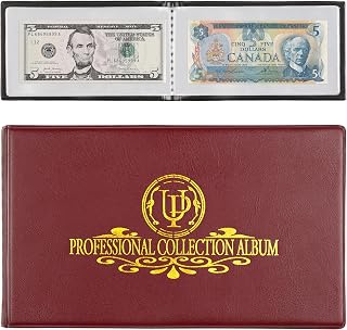 40 Pockets Banknote Collecting Album - 20 Sheets Clear Currency Dollar Bill Holders Paper Money Storage Book Collection Supplies Double-Sided Pages AN04RE