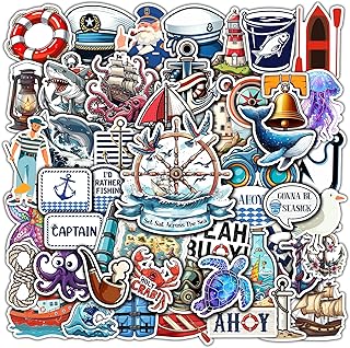 Pack 50 PCS Nautical Stickers Waterproof Vinyl Decals Gift Birthday Decorations Boat Skateboard Scrapbook Water Bottles Laptop Phone Case for Teens Adults Men Women