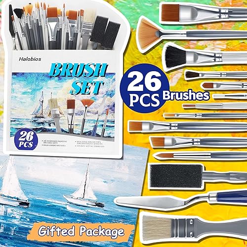 Miniatura 5 de Juego de 26 pinceles de pintura, 5 juegos de pinceles de pintura profesional para pintura acrílica, pinceles de artista para cuerpo, cara, lienzo de