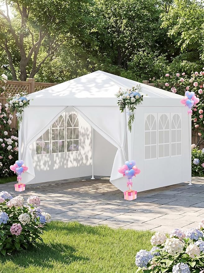 COBIZI 10x10FT White Party Tent with 4 Sidewalls