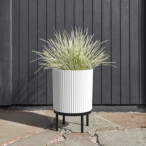 Miniatura 5 de Veradek Round Demi Planter Pot w Stand for Indoor  Outdoor Use  Made from Plastic - Concrete Mix with Drainage Holes  Perfect for Small to Large