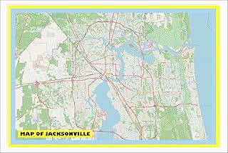 18x24 - Map of Jacksonville with Neighborhoods, Streets, Roads, Highways and Parks - Laminated Wall Map Poster Print