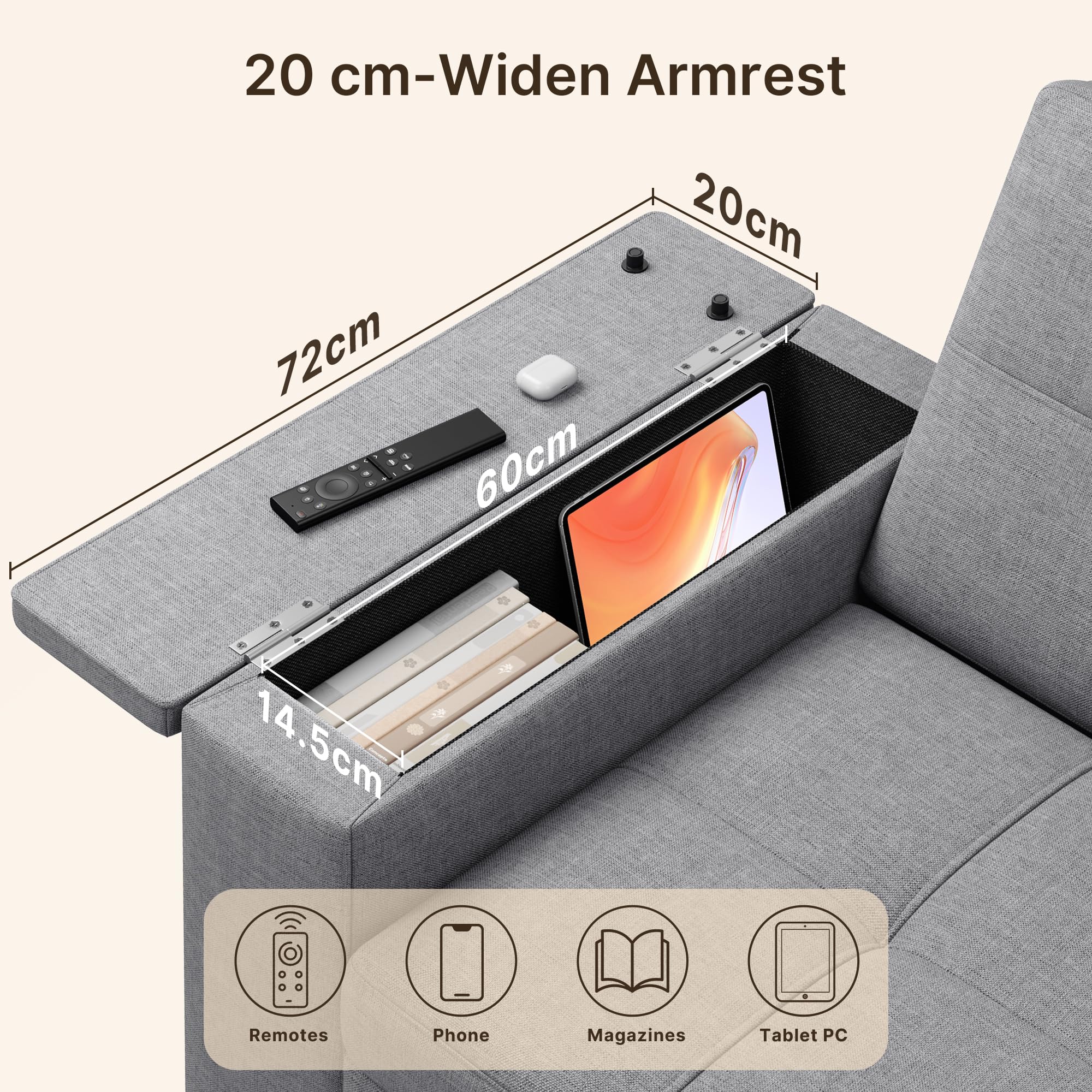 Xbro 3-in-1 Schlafsofa ausziehbar, 2-Sitzer Sofa mit Schlaffunktion, verstellbare Rückenlehne, Leinenstoff mit 2 Kissen und Seitentaschen, für Wohnzimmer, Schlafzimmer oder Büro, Hellgrau