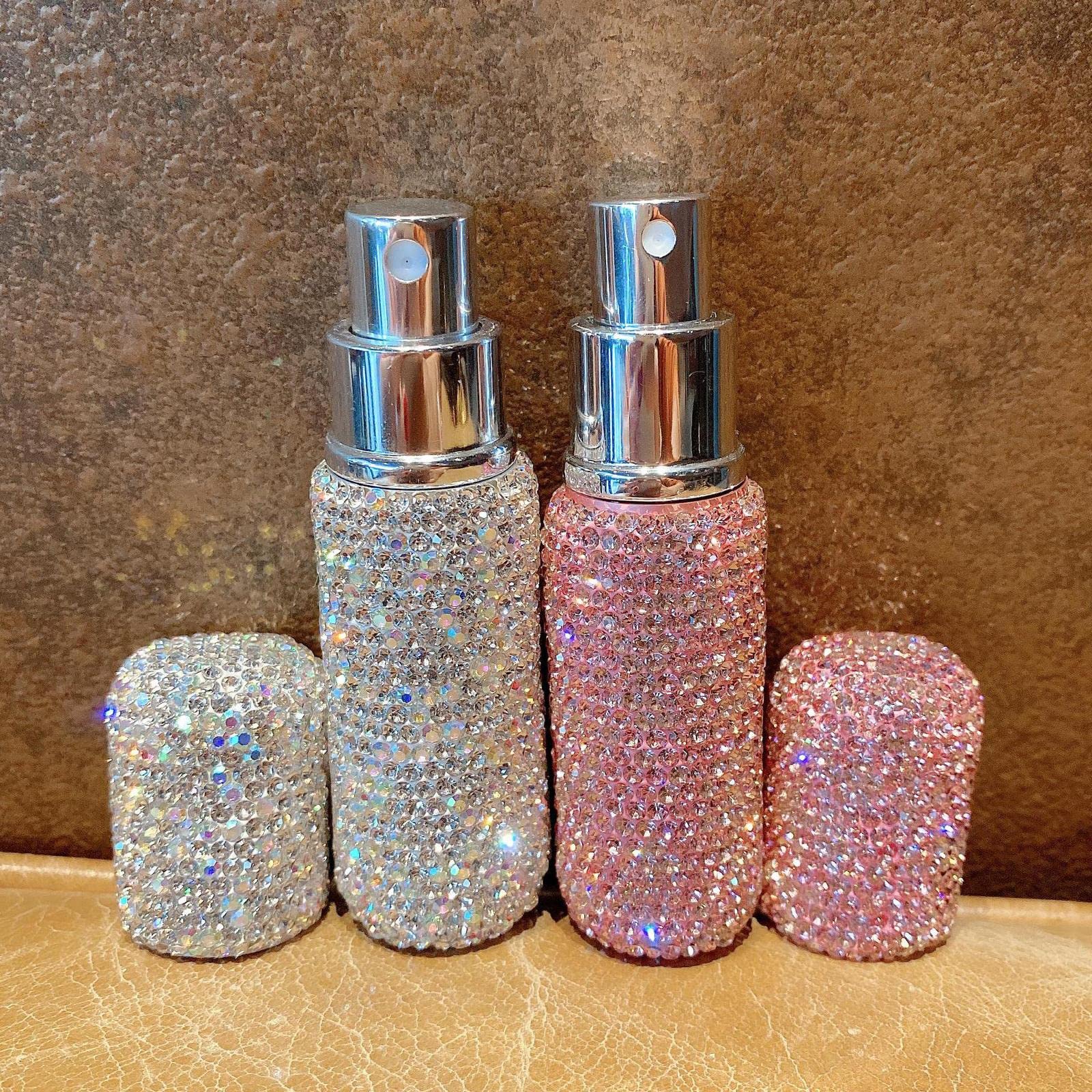 Parfümzerstäuber 10ml Glasflasche Nachfüllbar Diamant Reise Spray Flakon für Bad Auto Wohnzimmer Kosmetiktasche Geschenk, Weiß+Rosa