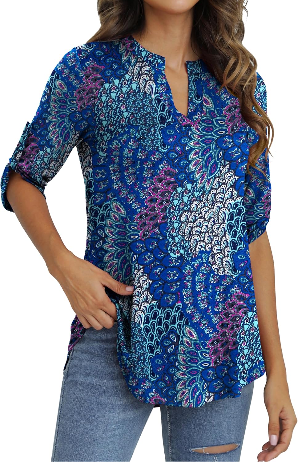 Othyroce Women's Plus Size Short Sleeve Summer Plaid Shirts Zip Floral Casual Tunic Blouse Tops M/L/1X/2X/3X/4X Peacock Print 4X