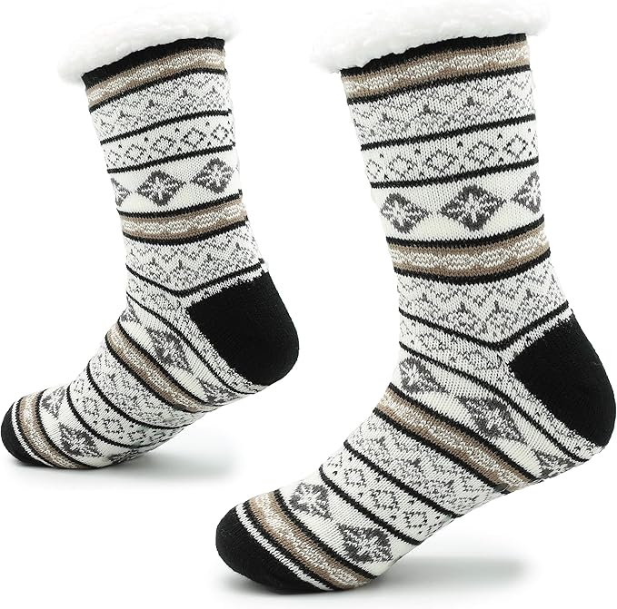 Knitted Slipper Socks for Men with Sherpa Wool Layer Bed Slippers for