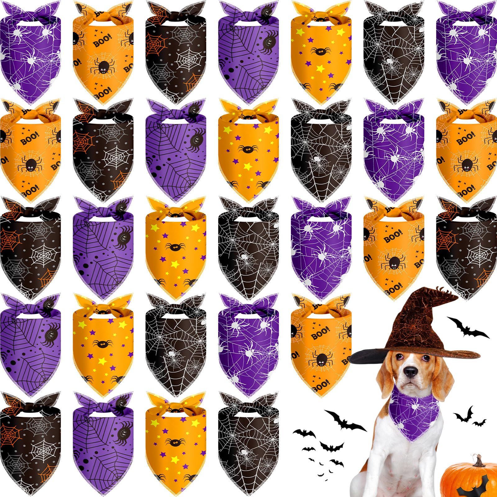 Lot de 30 bandanas d'Halloween pour chien Frienda en toile d'araignée pour fêtes