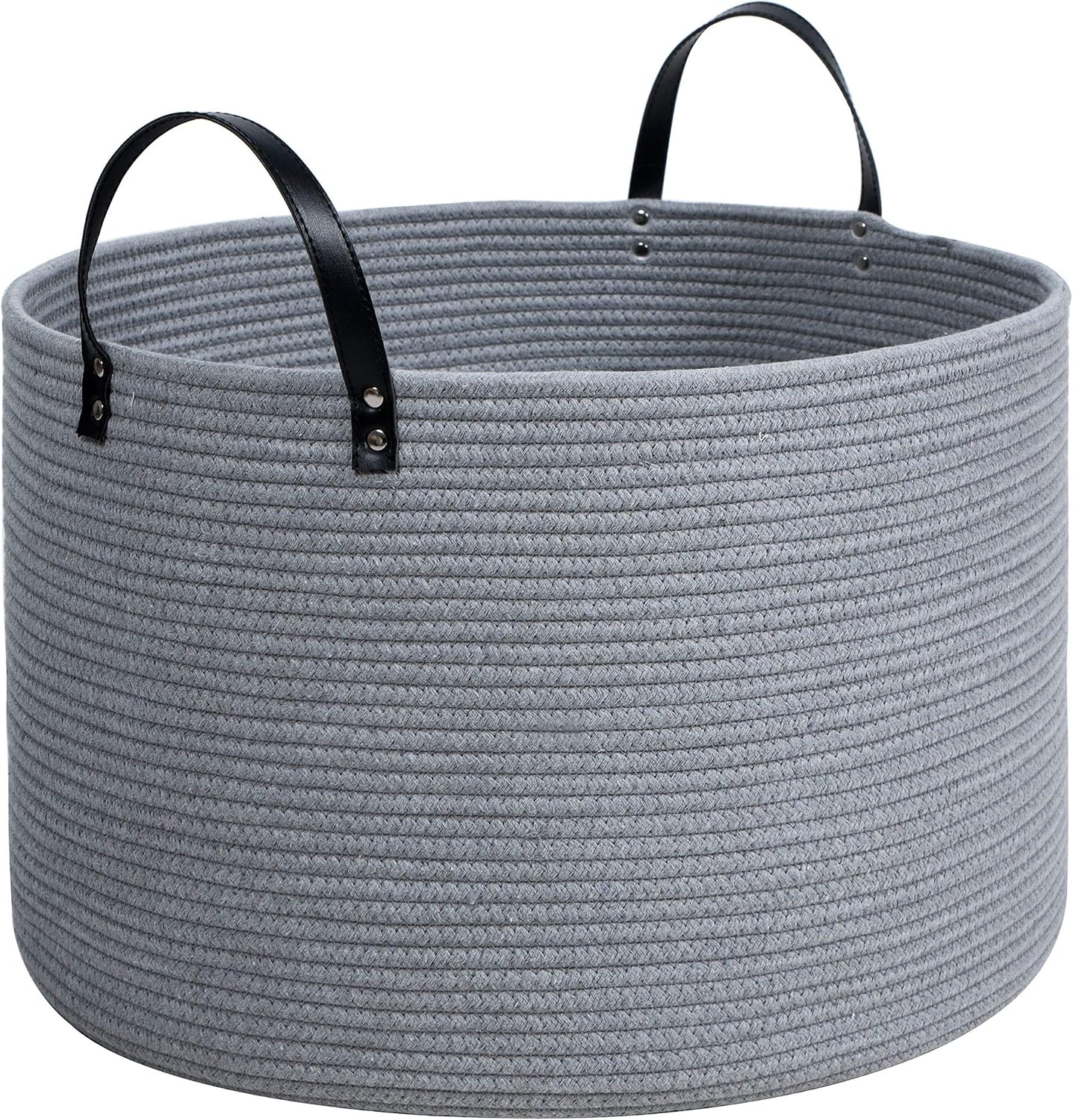 MINTWOOD Design Extra Large 20 x 13 Inches Decorative Cotton Rope Basket, Blanket Basket Living Room, Woven Laundry Basket, Storage Baskets Bin, Round Pillow Towel Basket with Long Handles, Light Grey