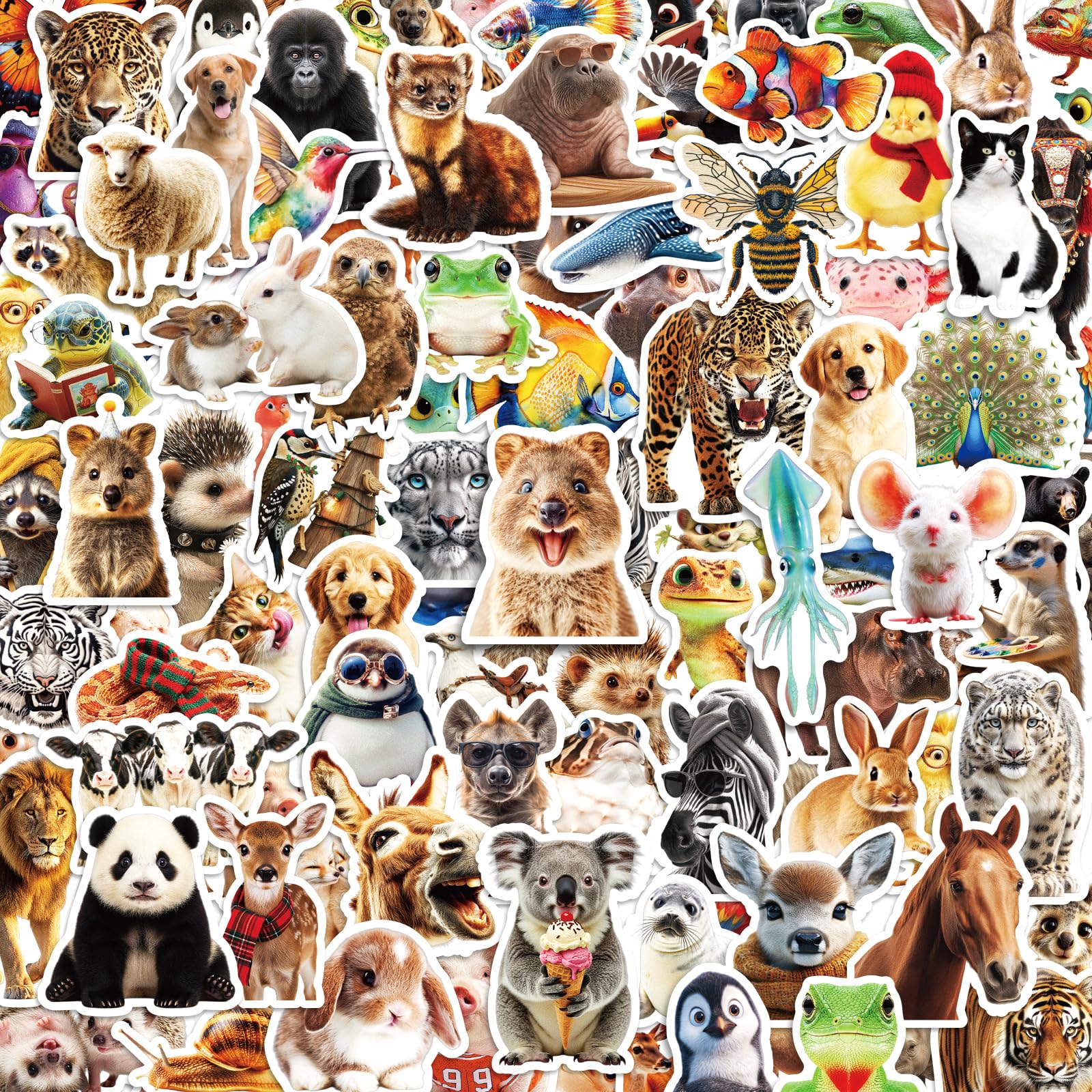 Calcomanías de animales para botellas de agua y útiles escolares, kit de 300 stickers de vinilo