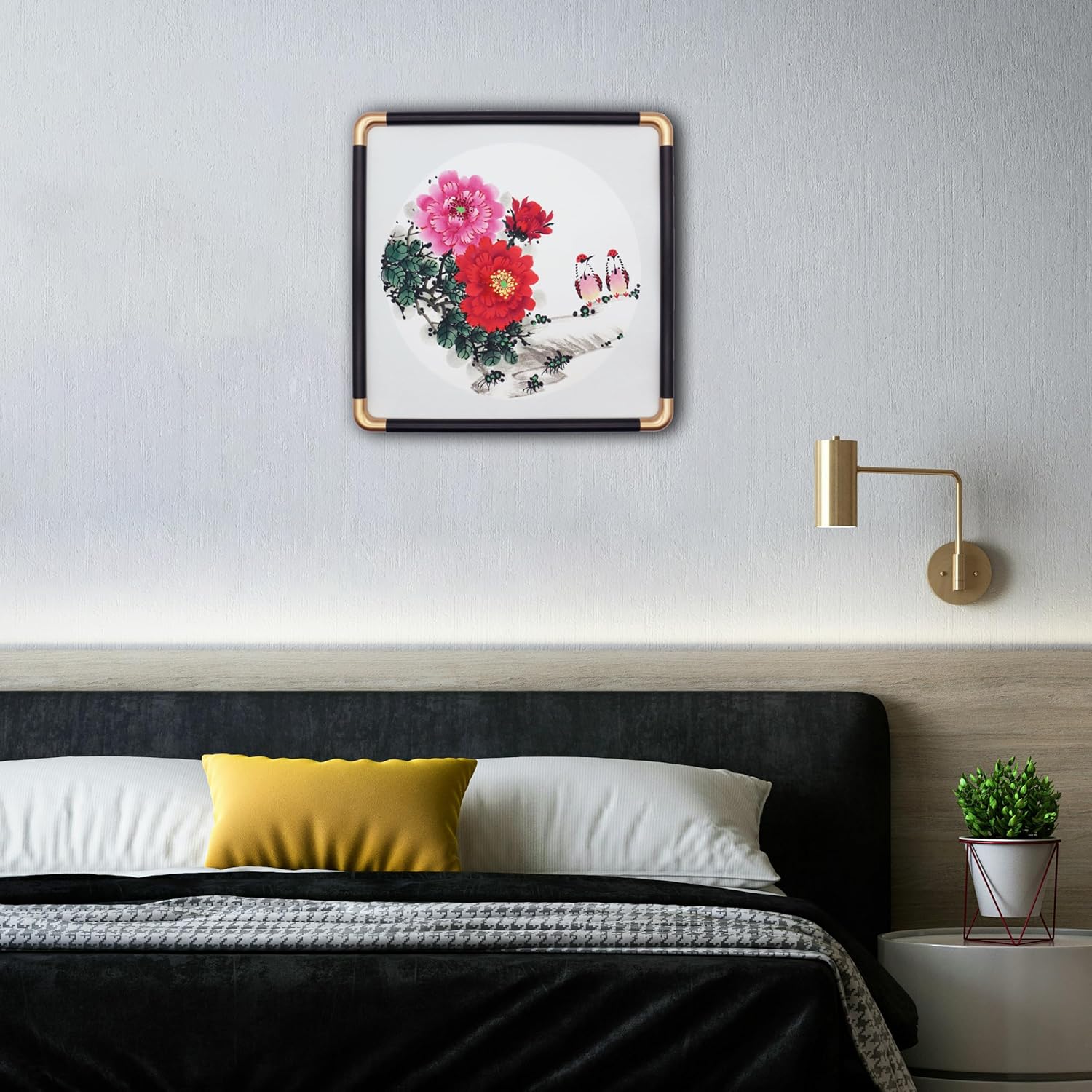 Handmade Painting-With Frame(13.7L" x 13.7W")! Chinese Landscape Painting Decor, Chinese Traditional Art-Professional Painter Handmade Painting-Wall Art Decoration-Painting Decor For Living Room Bedroom Offices Restaurant (Size: 13.7*13.7 inches; Style: 7)