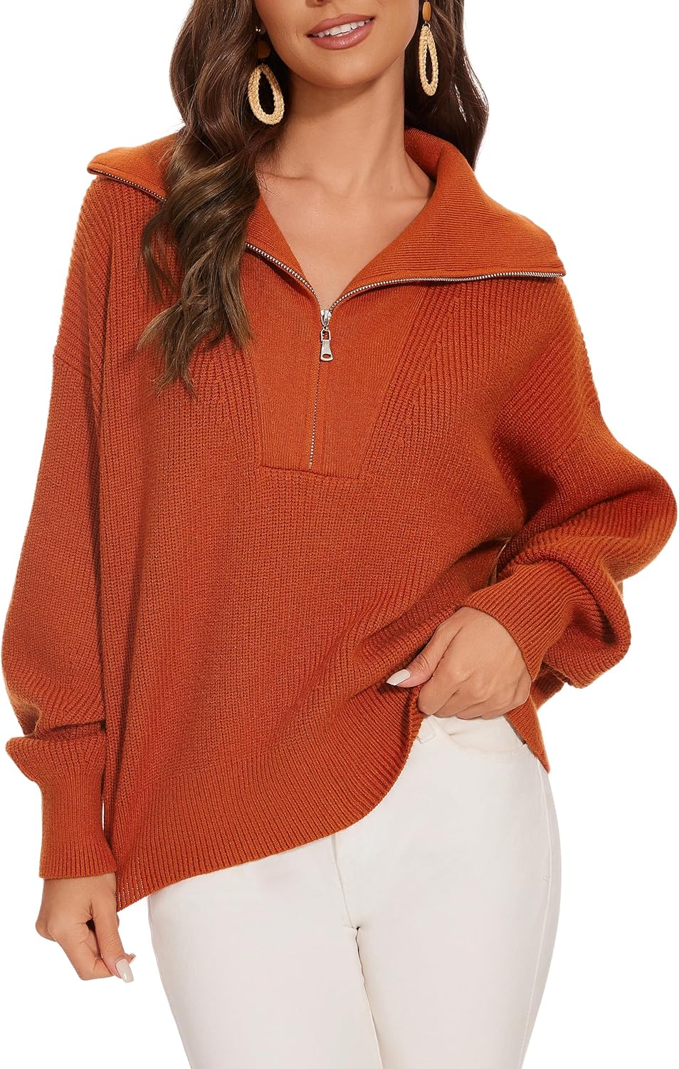 Women’s Casual Long Sleeve Half Zip Lapel Sweaters 2024 Fall Chunky Loose Knit Pullover Tops Women’s Casual Long Sleeve Half Zip Lapel Sweaters 2024 Fall Chunky Loose Knit Pullover Tops