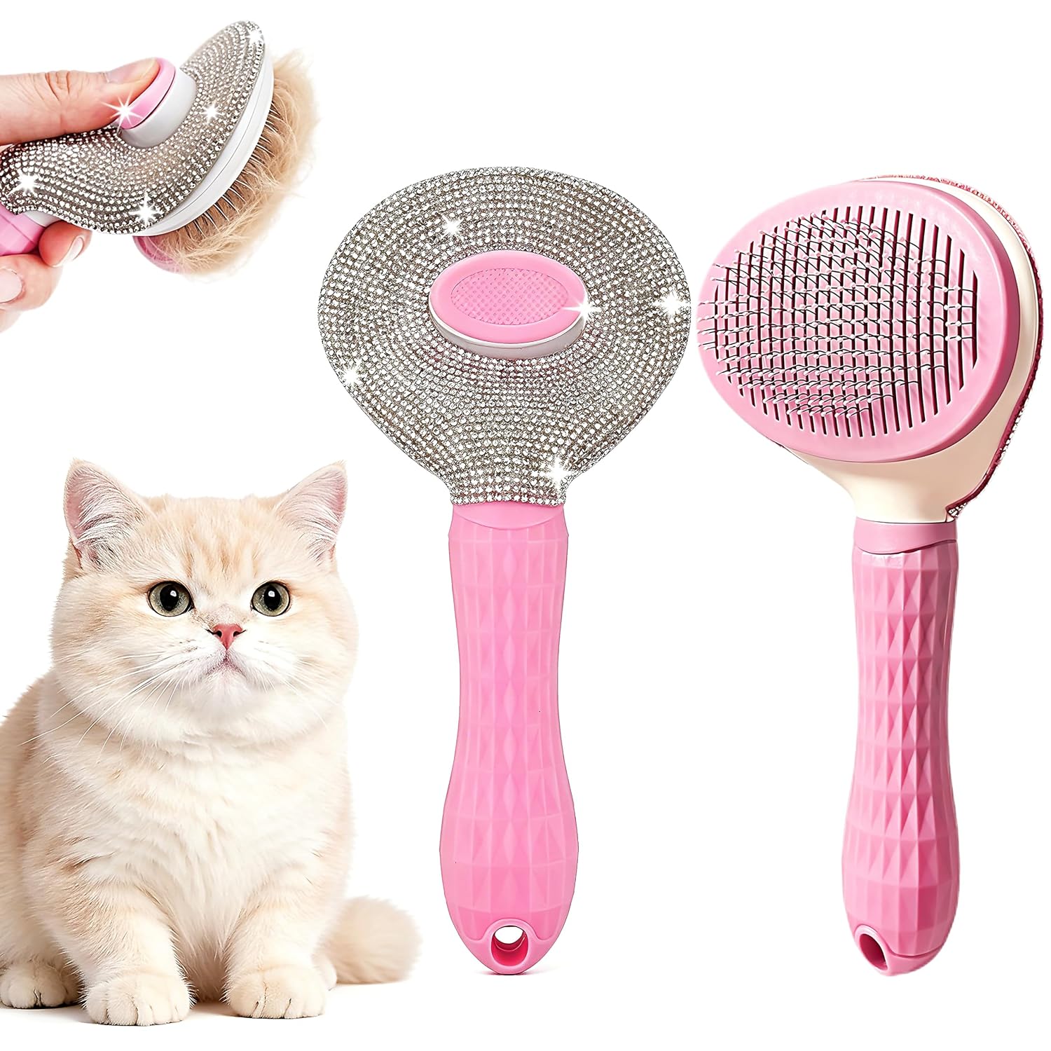 Diamond Rhinestone Cat Hair Brush Deshedding Tool for Pets