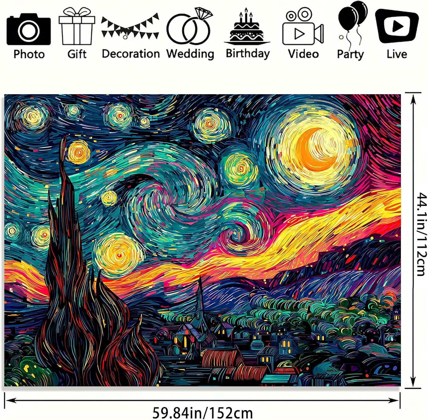 KKYEJLQYI Starry Night Tapestry Glow in the Dark Blacklight - 60"x44" Cypress Tree Wall Hanging - UV Reactive Aesthetic Room Decor for Bedroom Dorm Living Room image 3