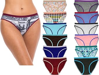 مجموعة من 12 قطعة من سراويل البكيني القصيرة للنساء من Sexy Basics | ملابس داخلية مطاطية من النايلون فائق النعومة والحرير
