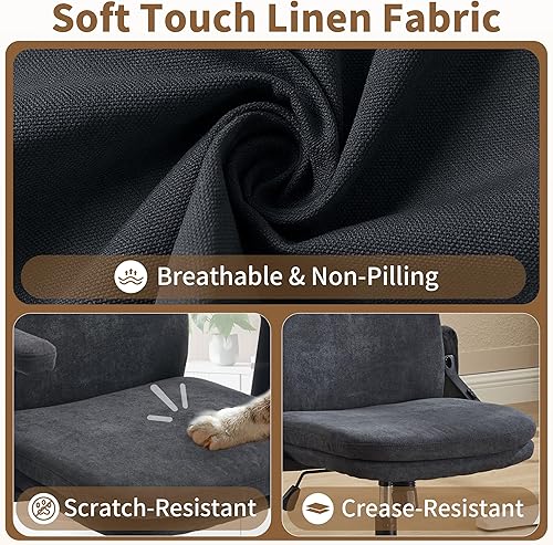 Miniatura 6 de Silla de oficina ajustable con respaldo medio, cómoda, de lino, ergonómica, de respaldo, silla de computadora para el hogar con reposabrazos