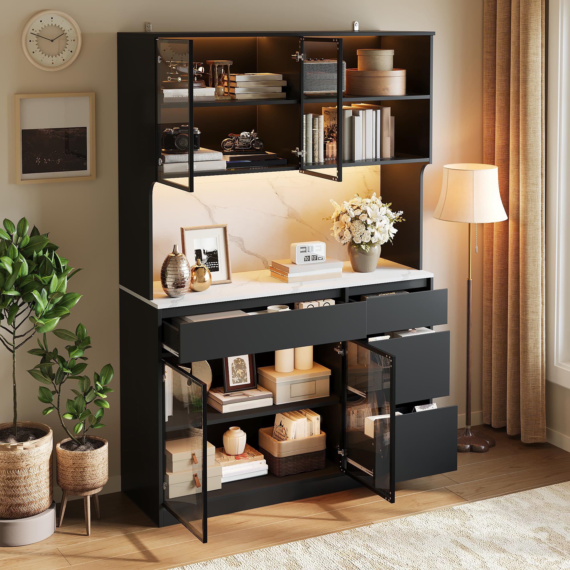 Armoire vitrine avec LED 120 x 40 x 180 cm noir et blanc