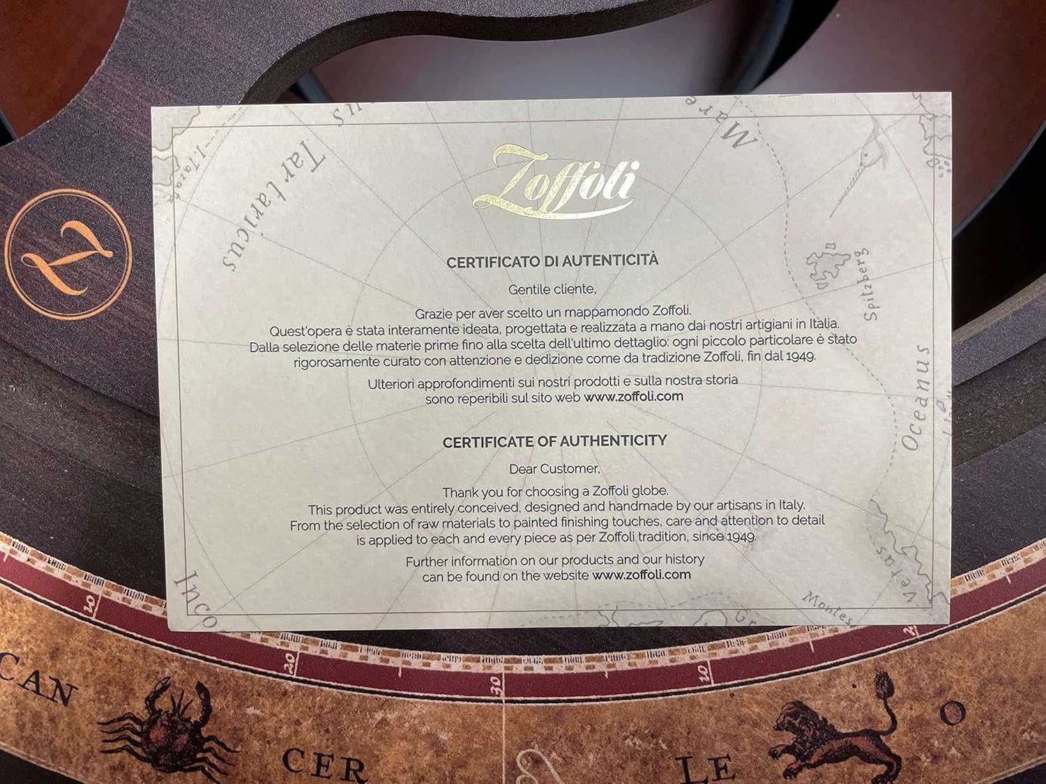 Explora Made in Italy Bar Globe by Zoffoli with Certificate of Authenticity (Honey Brown)