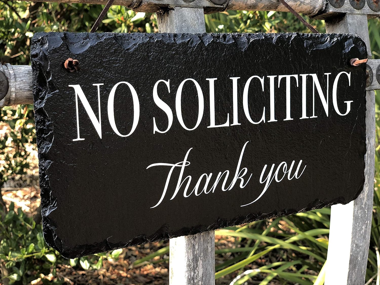 No Soliciting Sign for House - Slate House Sign - No Solicitation - Keep Solicitors Away with This Outdoor Plaque Available 2 Sizes 18"x8" and 12"x6"