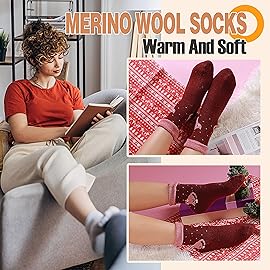 ANTSANG Wool Socks for Women Merino Hiking Warm Thick Winter Boot Comfy Crew Thermal Cozy Cabin Heavy Work Soft Ladies Socks 5 Pairs(Cat F)