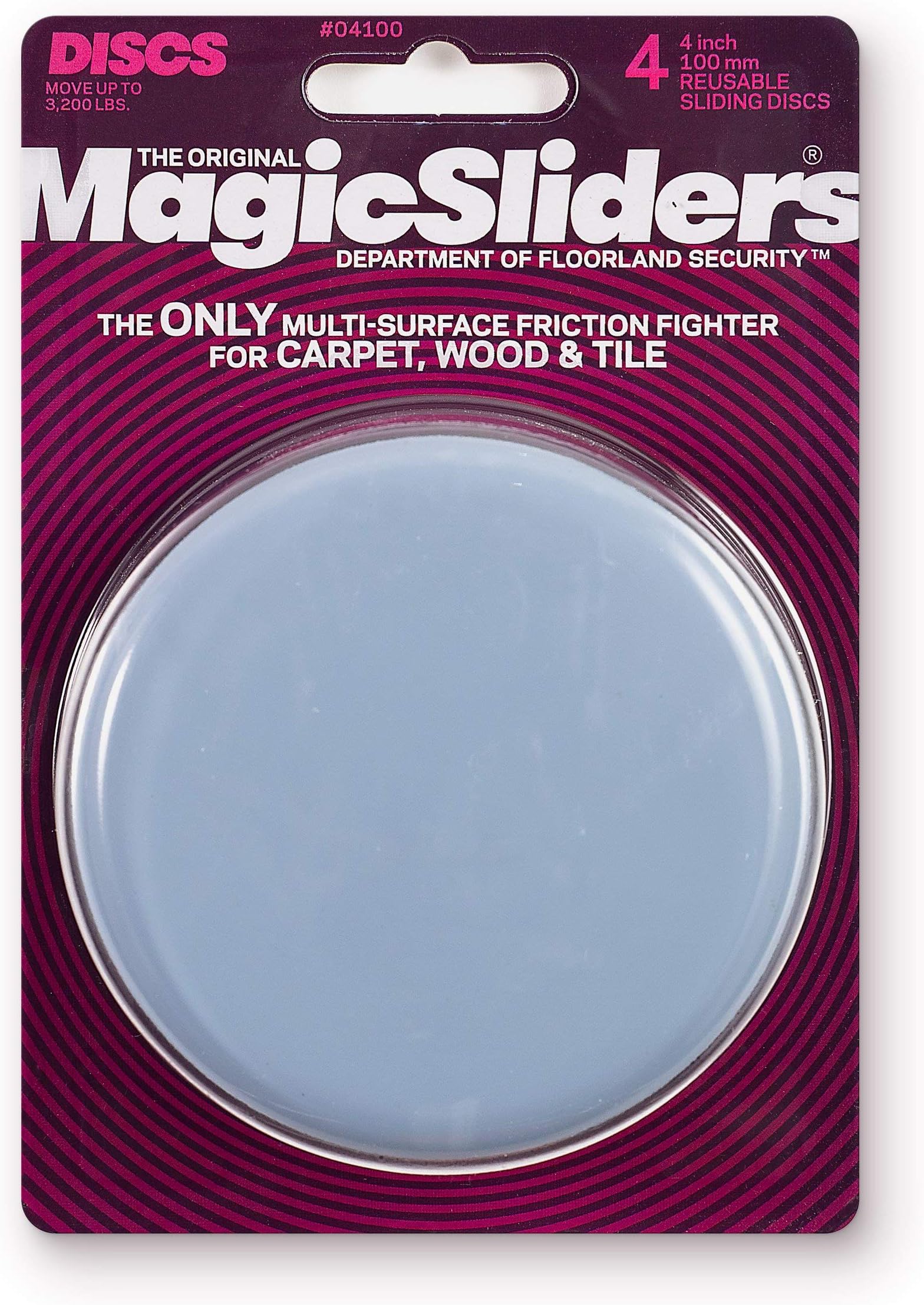 MAGIC SLIDERS - 4 in. (100mm) Round, Reusable, 4-pack- Reusable Furniture Disc Pad Sliders for Household Furniture to Protect Surfaces, Wood, Tile, Carpet, and Vinyl Floors