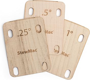 StewMac Electric Guitar Neck Shims Shaped, Set of 3 0.25, 0.50, 1 Tapered Maple Shims for Bolt-On Neck Adjustments Full Contact, Precision Fit Ideal for Guitar Setup & Repair