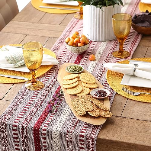 Vista 156 de DII Farmhouse - Camino de mesa trenzado a rayas, 15x72, azul marino