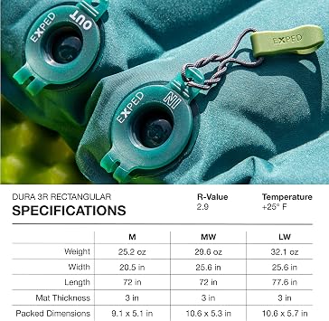 Exped Dura 3R Insulated Sleeping Pad, Cypress, Medium