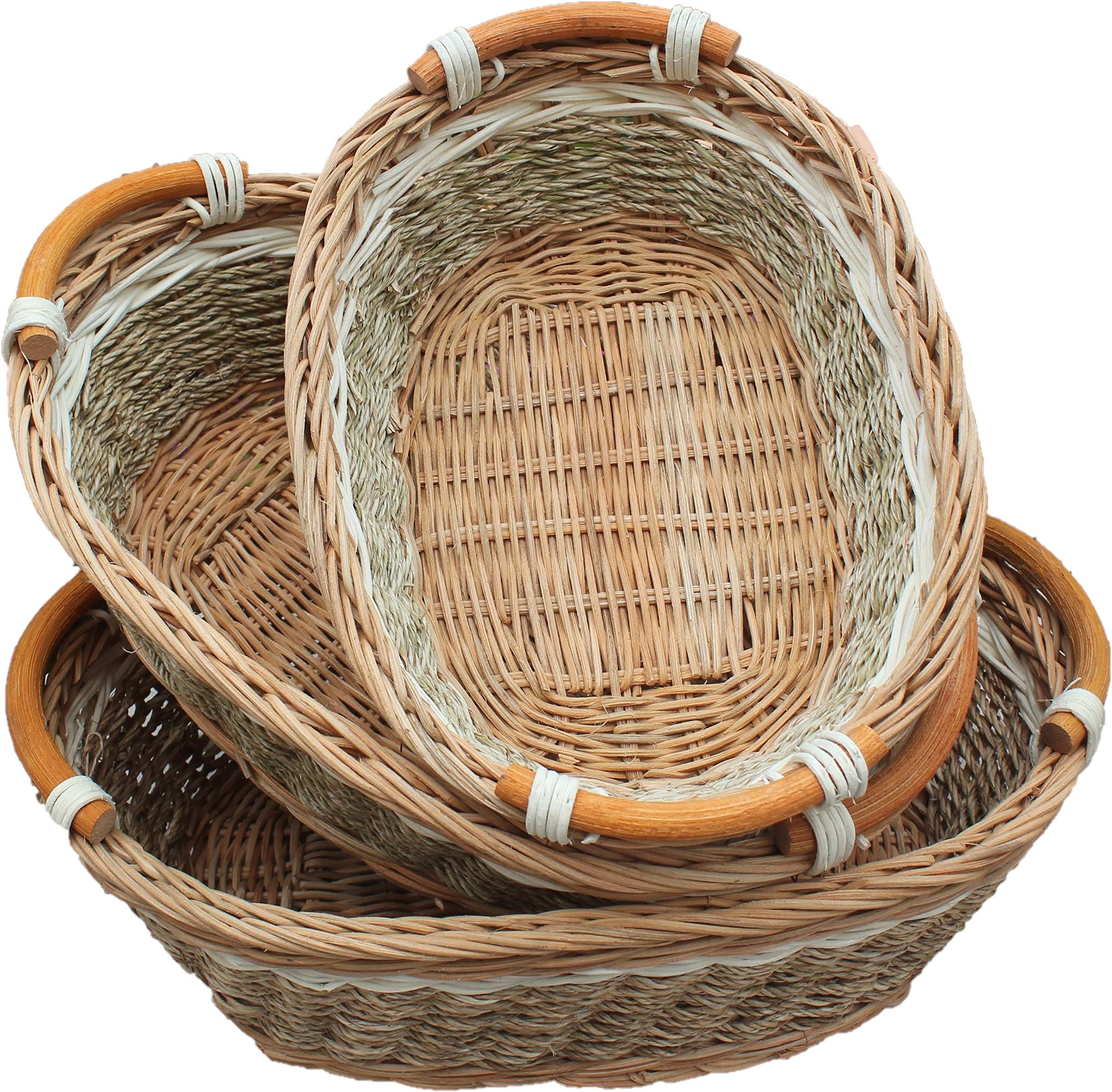 RT450100-3: Handwoven Wicker Storage Baset Curve Pole Handle Baskets in Brown (Set of 3)