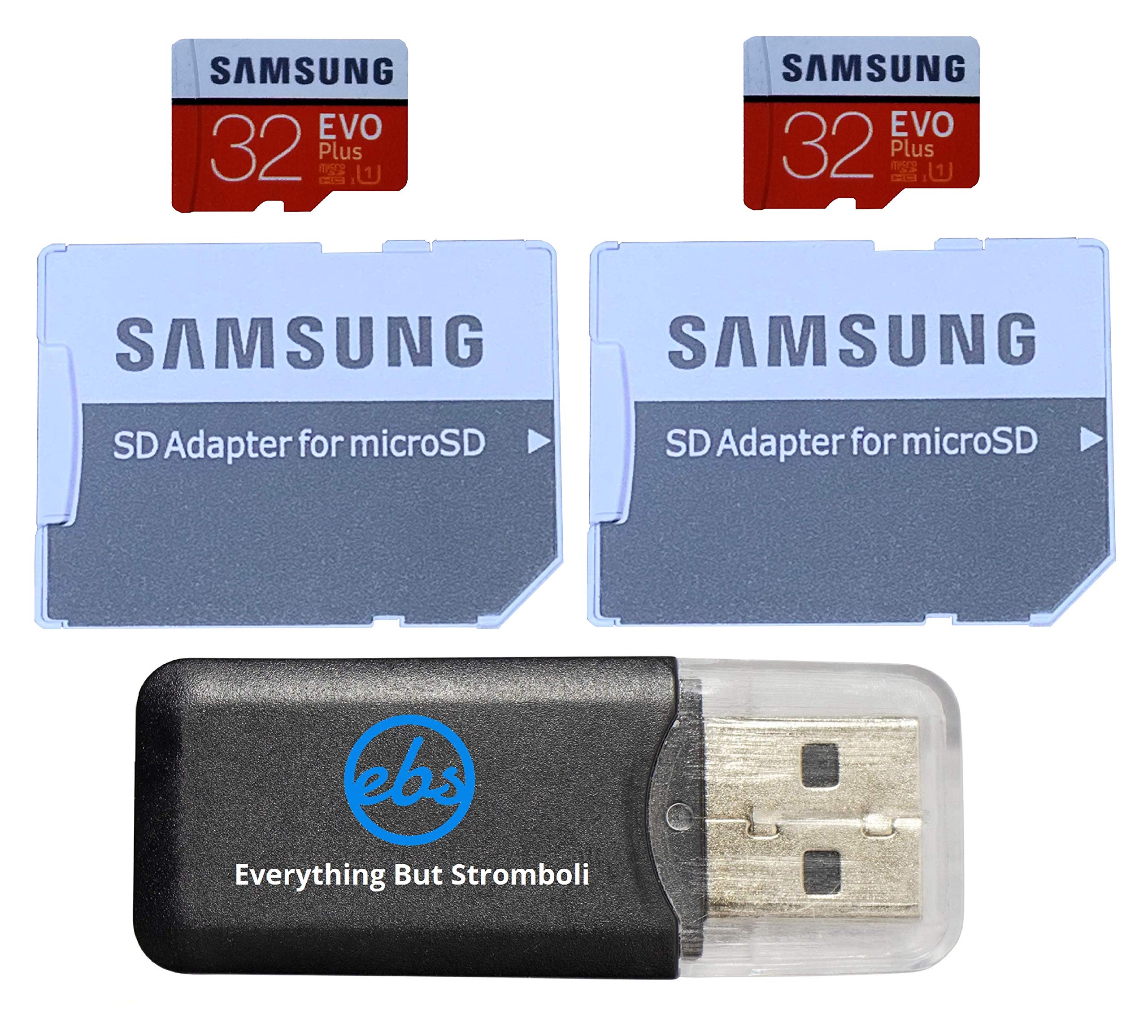 Samsung Evo Plus GB MicroSD Memory Card (2 Pack) Works with GoPro Hero 8 Black (Hero8), Max 360 UHS-I, Speed Class 10, (MB-MC) Bundle with (1) Everything But Stromboli TF Card Reader (32GB Class 10)