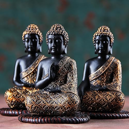 Miniatura 3 de Leekung 3 estatuas de Buda para decoración del hogar, estatua de Buda sonriente para el hogar zen, decoración espiritual Feng Shui Zen Decro para