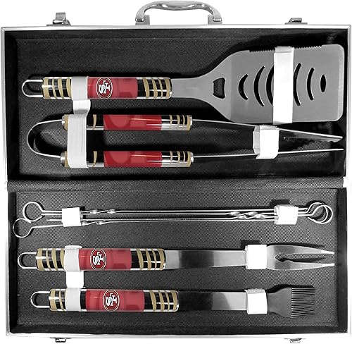 Miniatura 3 de NFL Siskiyou Sports Fan Shop San Francisco 49ers - Juego de barbacoa de acero con funda, 8 piezas, color gris