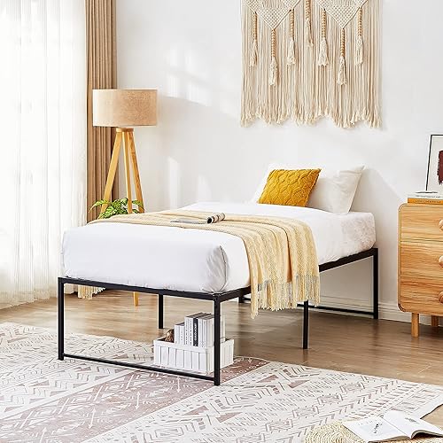 Miniatura 28 de VECELO Marco de cama de plataforma de metal de 14 pulgadas, base de colchón, no necesita somier, soporte de listones de acero (tamaño matrimonial)